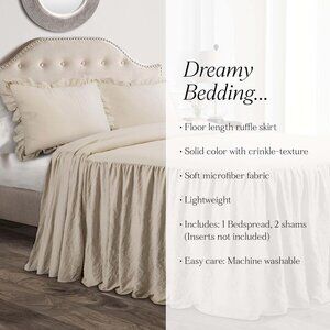 Lush Decor Bedding, King Size 3pc set, ruffled skirt bedspread, Neutral color